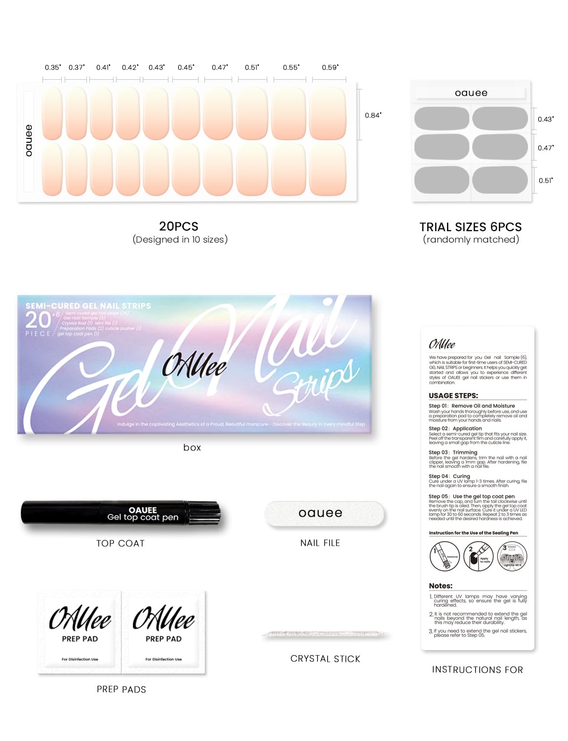 Oauee Semi Cured Gel Nail Strips | Built-In Gel Top Coat | UV Light Required | Salon Quality, Easy Application And Removal (Sunset Nectar)