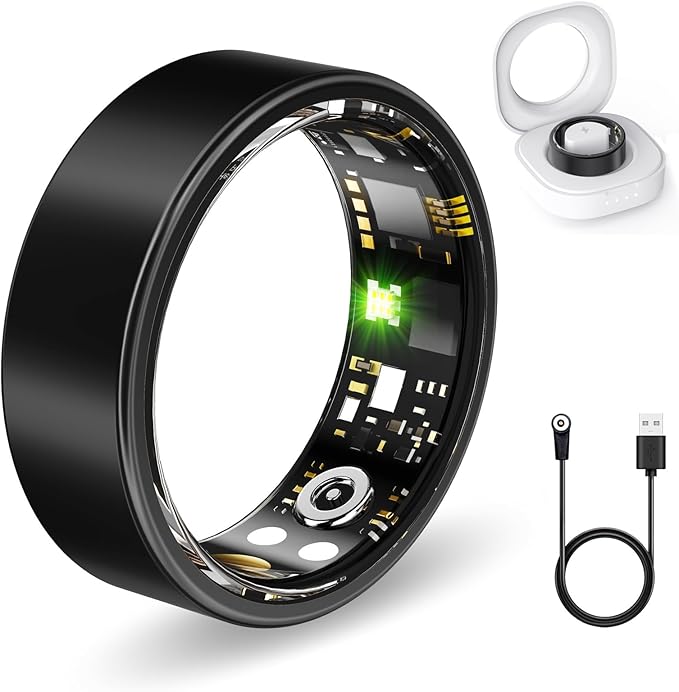 Smart Health Rings for Women Men, Fitness Tracker with Heart Rate, Blood Oxygen, HRV, Sleep Tracker, Step Tracker, No Subscription Fee, IP68 Waterproof Smart Ring for iphone & Android (Black 14#)