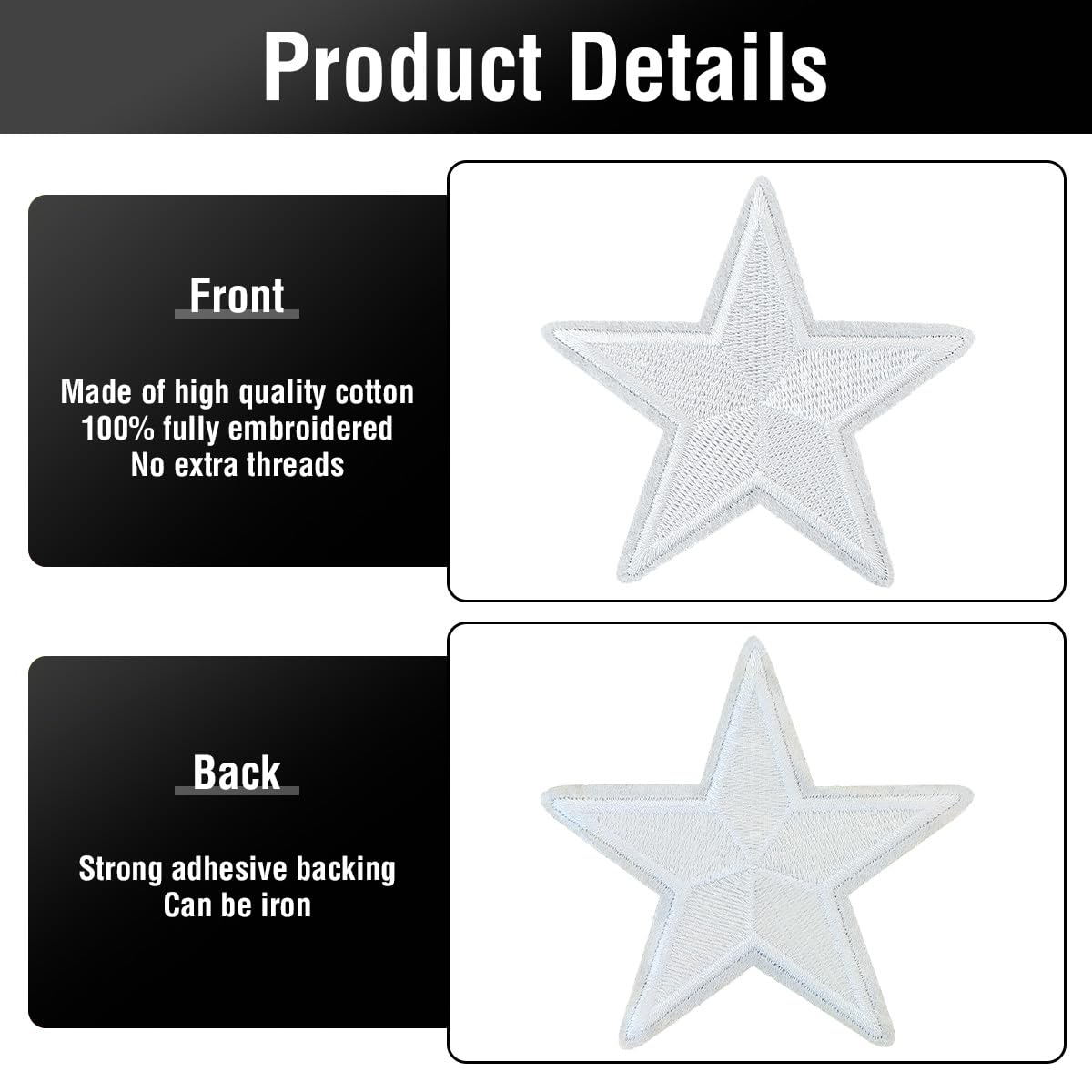 WILDREEDS 24 Pieces Star Iron on Patches, Star Embroidered Patch for Clothing, T-Shirt, Backpacks, Hats, Jeans, Jackets (White)