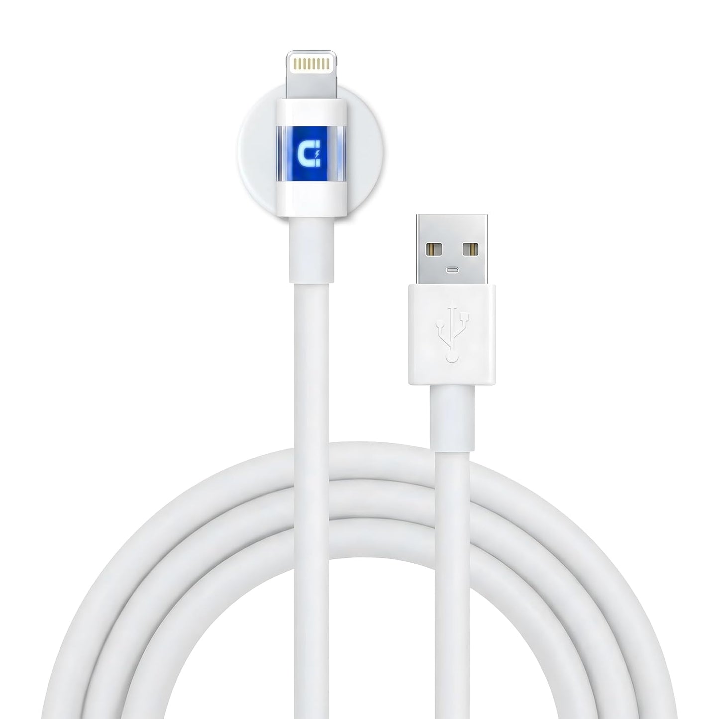 MAGNICPRO 3ft 514 LED Phone Lightning Cable with Magnetic Tip, Magnetic Cord Holder & Blue Night Glow Light Durable