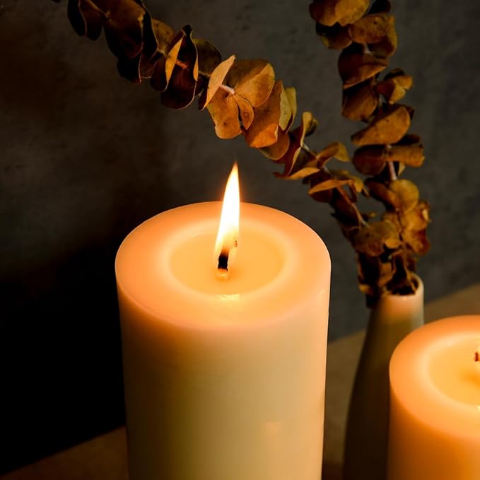 3PCS 3"x 3" Beeswax Pillar Candles, Made of Pure Natural Beeswax, with Ultra Long Burning Time and Low Allergenicity-White