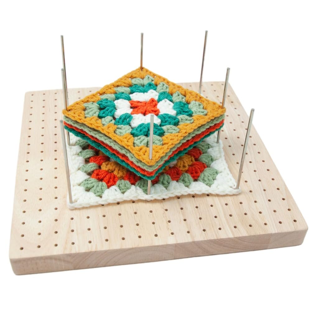 Anu Limen Blocking Board with 20 Steel Pins – DIY Knitting Blocking Mat for Granny Squares, Adjustable Pegs for Crochet Projects, Portable Crafting Tool