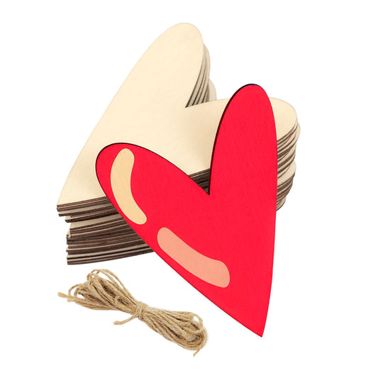 30 Pack 4 Inch Wood Primitive Heart Cutouts Wooden Primitive Heart Hanging Ornaments DIY Craft Gift Tags for Home Party Decoration
