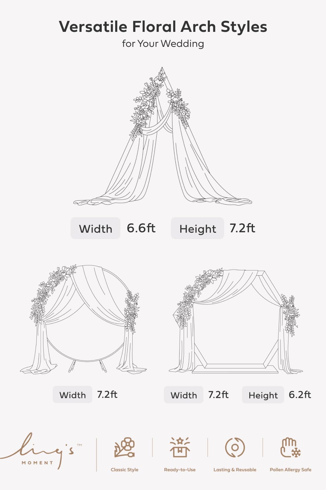 Ling's moment Wedding Arch Kit with Artificial Green Flowers & Sheer Drapes – Luxury Ceremony Backdrop for Brides & Planners, Garden & Outdoor Weddings, Spring & Summer, 5-Piece Set