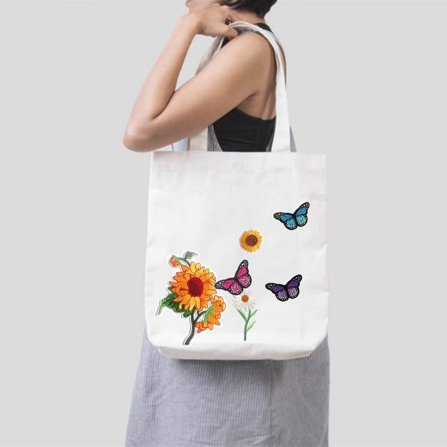 NNHOM 35 PCS Embroidered Iron-On Patches Set – Sunflower & Butterfly Designs | DIY Sewing or Heat Press Appliqué for Clothing Repair, Jeans, Jackets, Backpacks, Hats & Craft Decoration