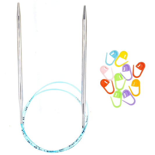 addi Turbo Original 24 inch (60cm) US 06 (4.0mm) Circular Knitting Needle Slick & Smooth Finish, Standard Taper & Tips, Smooth Joins, Blue Pliable Cord with 10 Colorful Stitch Markers