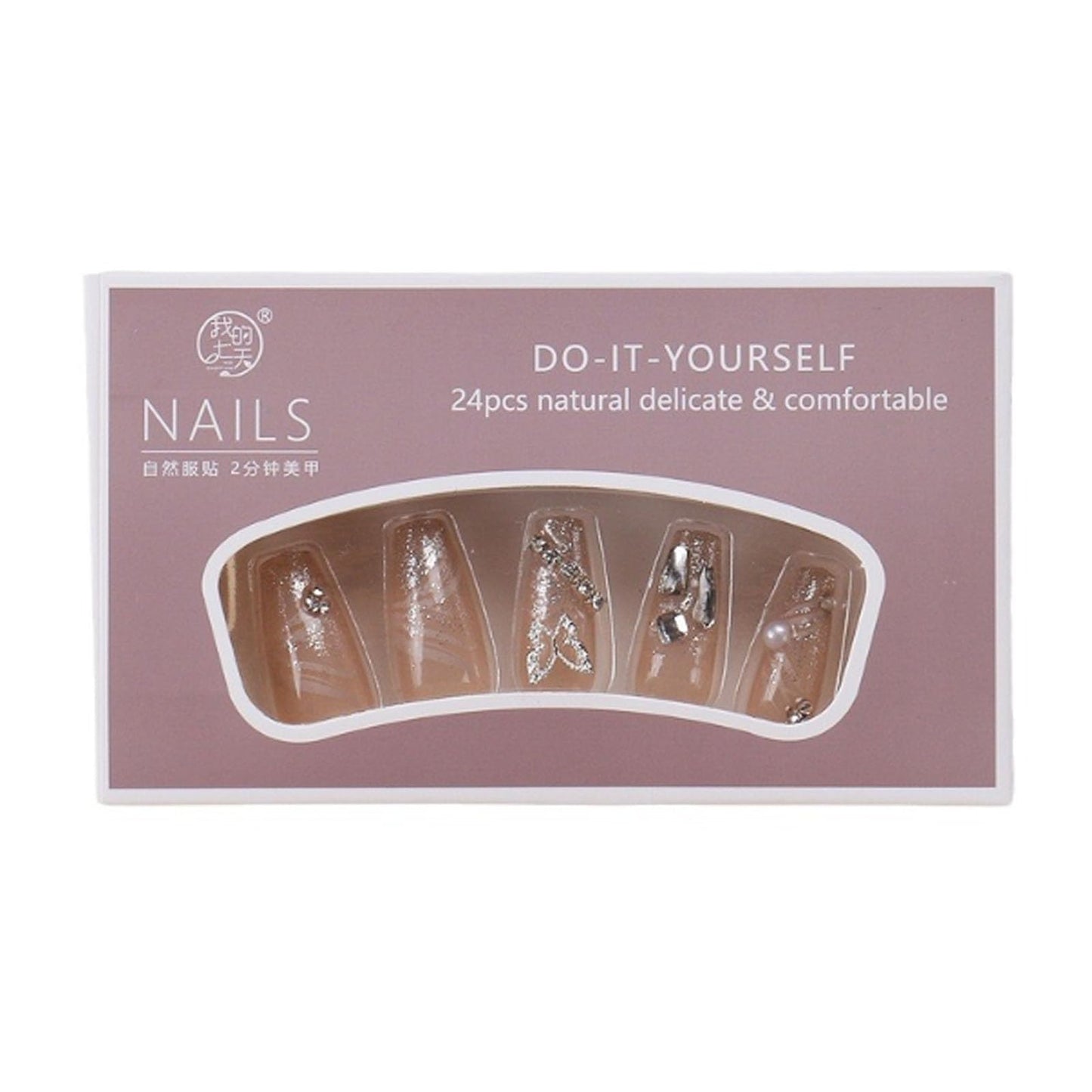 Hkanlre Bling Butterfly Press on Nails Long Silver Fake Nails Tips Full Cover False Coffin Nails for Women and Girls 24PCS