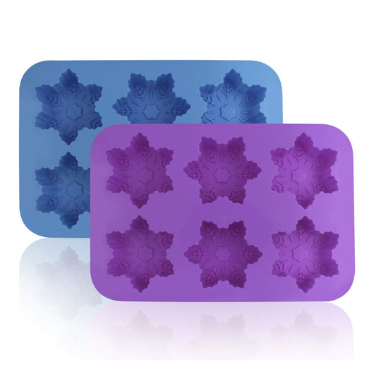 Silicone Snowflake Molds, FineGood 2 Pack Cake Pans Cookie Trays Handmade Soap Making Moulds, Also for Chocolate Pudding Jelly Muffin Cups Kitchen Baking Decoration, 6-Cavity - Blue, Purple