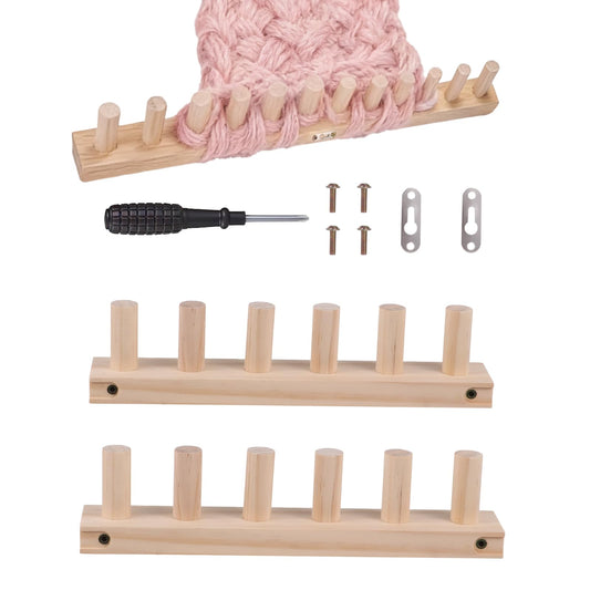 23.6" Chunky Knitting Blanket Loom, Wooden DIY Weaving Loom Kit, Adjustable Modular Blanket Frame, Includes Assembly Hardware, 2-in-1 Knitting Loom for Blankets,Throws, Afghans (Wood)