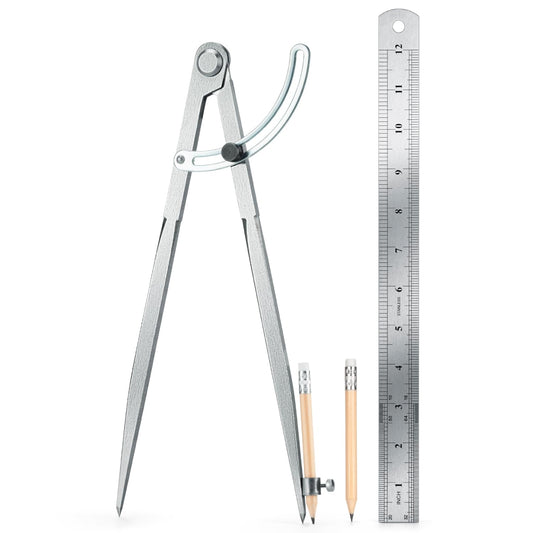 WORKLION Woodworking Compass Geometry Tool - Professional Locking Drafting Compass with Pencil Holder - 12 Inch Metal Geometry Compass for Drawing Circles and Geometry.