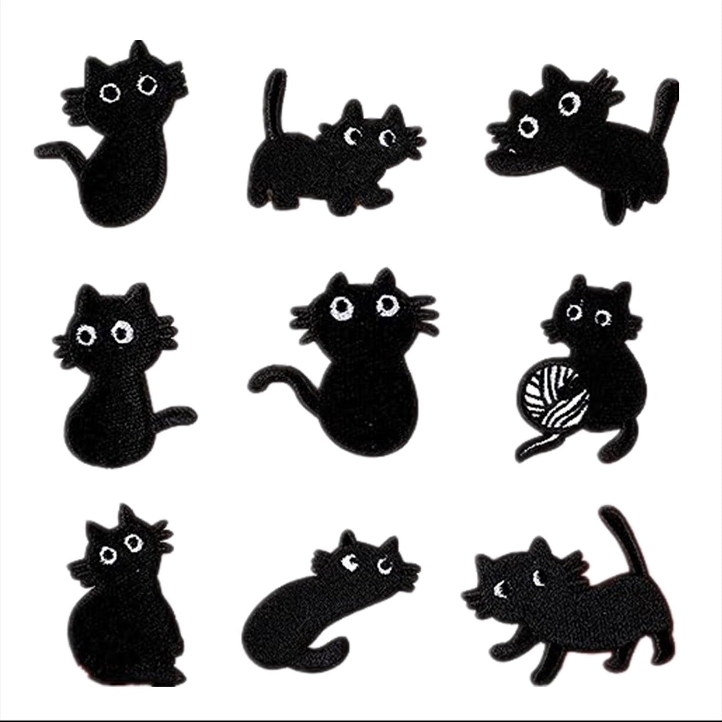 CHBROS 9 Pcs Black Cat Embroidered Patches Applique Iron on Patches for Clothing Jackets T-Shirt Backpacks.…(Set of 9)