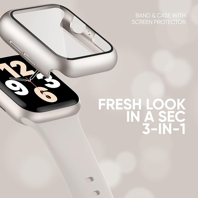Compatible for Apple Watch Series 11 10 Band 46mm and Case with Screen Protector, Soft Silicone Sport Strap Bands and Protective Cover with Tempered Glass for iWatch Series 11 10