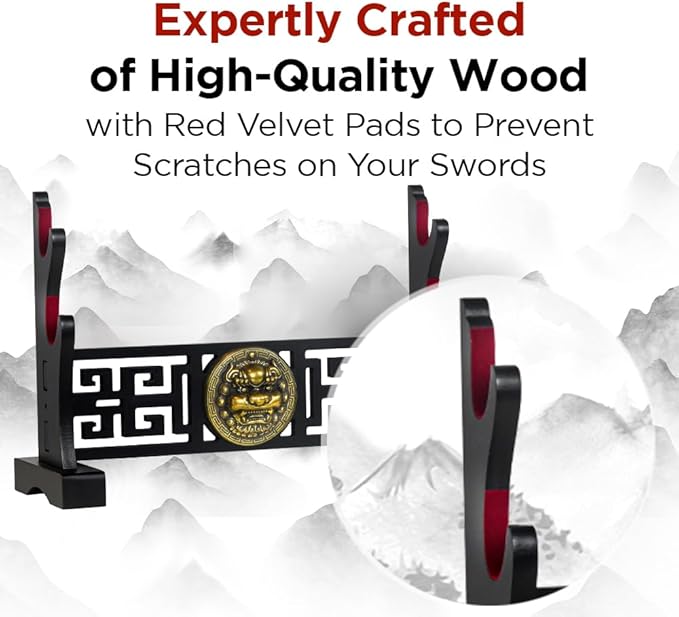 Logest Sword Stand - 4 Tier Options Available - Crafted Using Wood Katana Holder - Furnished in Black With a Gold Lion?™s Head - Desirable Sword Display Gift Option - Sword Holder Katana Stand (1-Tier)