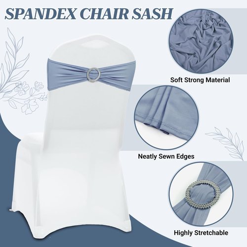 MDS Premium Stretch Chair Sashes - Pack of 10 Dusty Blue Bow Covers for Weddings & Events