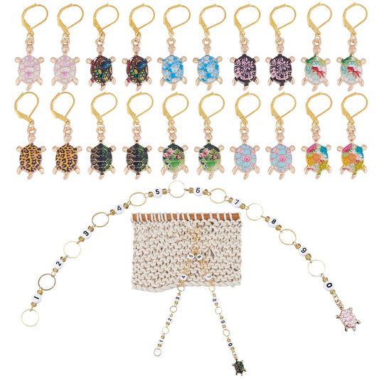 Hobbspring DIY Knitting Tool Sets Including 20pcs Turtle Locking Stitch Markers 2pcs Number Acrylic Knitting Row Counter Chains with Claw Clasps for Knitting Weaving Sewing Accessories