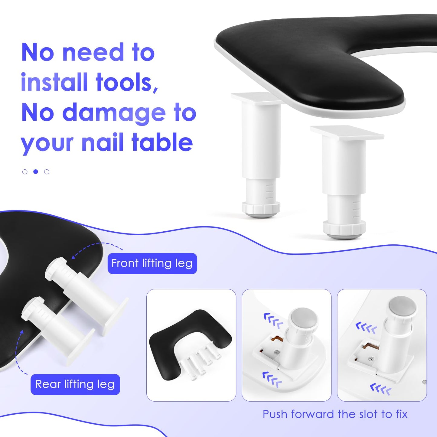 Manicure Arm Rest for Nails Tech: U-shaped Adjustable Nail Armrest - Black PU Leather Hand Stand Rest for Manicurists