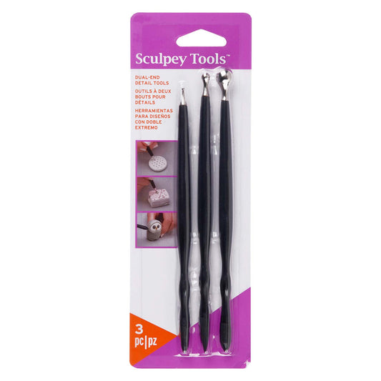 Sculpey Tools: Dual End Detail Tools - 3pc Set - Sculpting Tools for Multiple Types of Clay, Polymer OvenBake-Air Dry-Non-Dry, Adult Craft Supplies