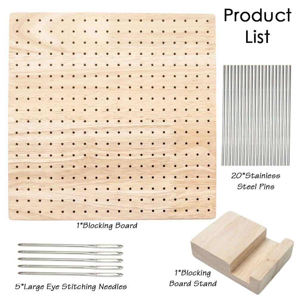 Anu Limen Blocking Board with 20 Steel Pins – DIY Knitting Blocking Mat for Granny Squares, Adjustable Pegs for Crochet Projects, Portable Crafting Tool