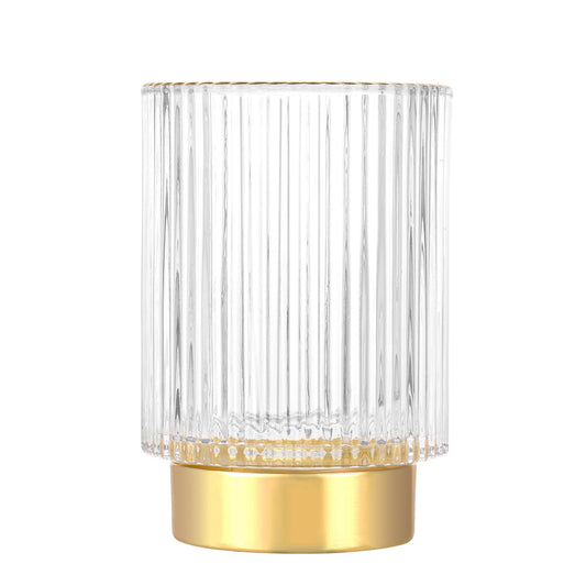 DASITON Makeup Brush holder Organizer,Crystal Cosmetic Makeup Brush Glass Brushes Storage Holder, Vintage Make Up Brush Cup Pen Pencil Holder striped vase(Clear L)