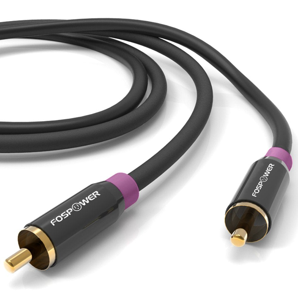 (6 24K FosPower Subwoofer Cable FT) RCA to RCA Audio Stereo Cable, Male to Male - Dual Shielded Cord | Gold Plated
