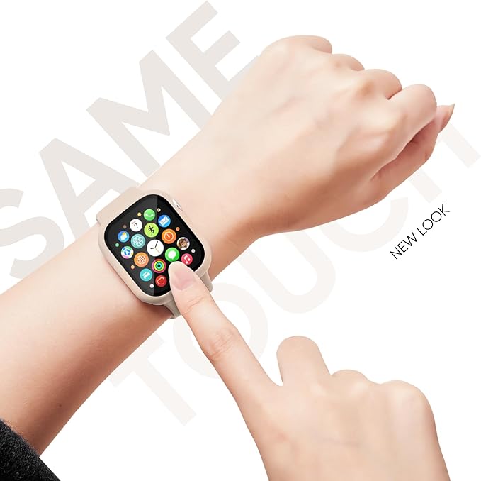 Compatible for Apple Watch Band 40mm 41mm and Case with Screen Protector, Soft Silicone Sport Strap Bands and Protective Cover with Tempered Glass for iWatch Series 9 8 7 SE 6 5 4