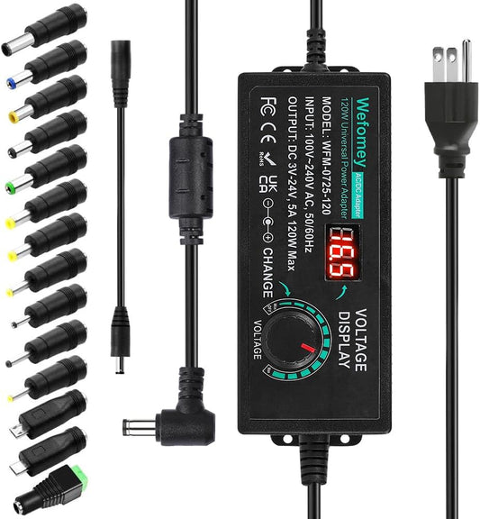 Wefomey 120W 3V 24V 100V-240V 24V 5A 14 5000mA Universal Power Supply Adjustable DC ~ Variable Switching AC/DC Adapter
