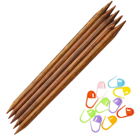 KnitPro Ginger DPN Double Pointed Knitting Needles 8 inch, Size 3 (20cm, 3.25mm) with 10 Colorful Stitch Markers