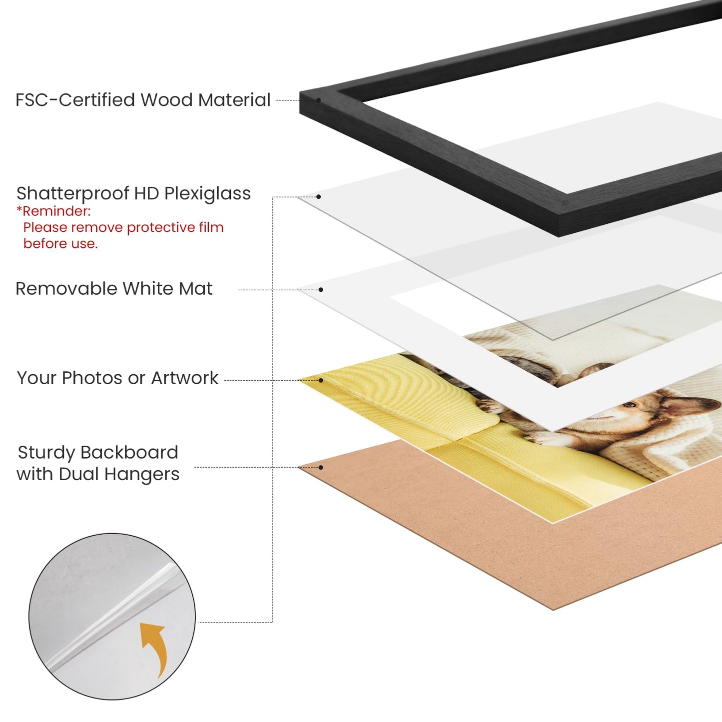 AURALYN Wall Frames 11x14 Picture Frame Set of 3 – Fits 8x10 with Mat or 11x14 Without Mat – Wood Grain, Easy to Hang, Finger-Friendly, Includes Hanging Kit (Black Frames, 3 Pack)