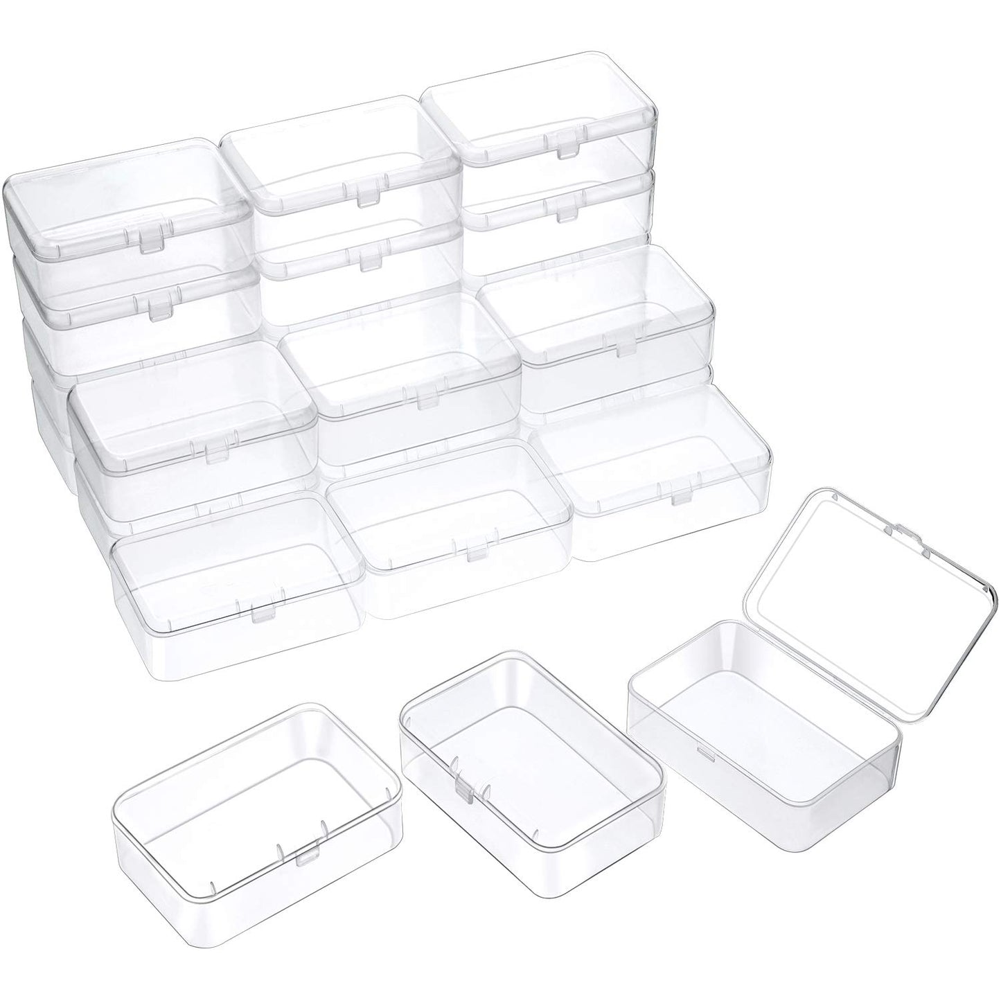 SATINIOR 24 Packs Small Clear Plastic Beads Storage Containers Box with Hinged Lid for Storage of Small Items, Crafts, Jewelry, Hardware (3.5 x 2.4 x 1.2 Inches)