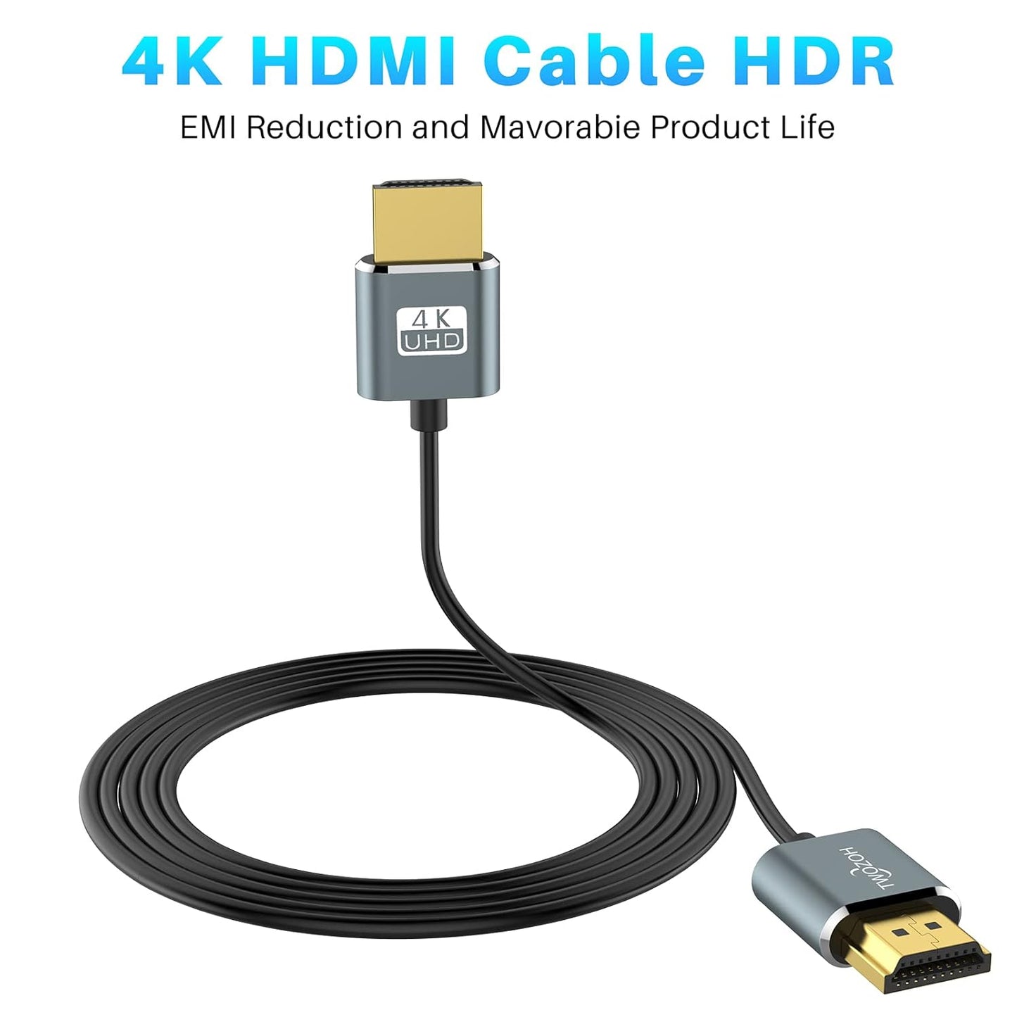 Twozoh 1.6FT 2 Pack, 4K@60Hz 18gbps 2160P/1080P Flexible & Slim HDMI Cable Ultra Thin HDMI Cord Supports High Speed