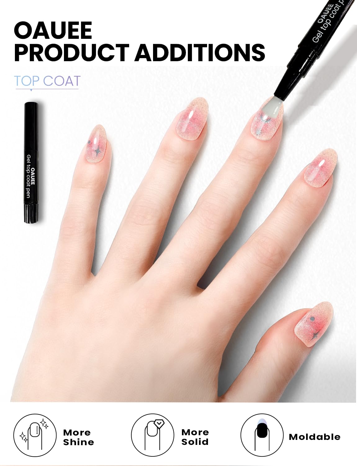 Oauee Semi Cured Gel Nail Strips | Built-In Gel Top Coat | UV Light Required | Salon Quality, Easy Application And Removal (Moon Blush)