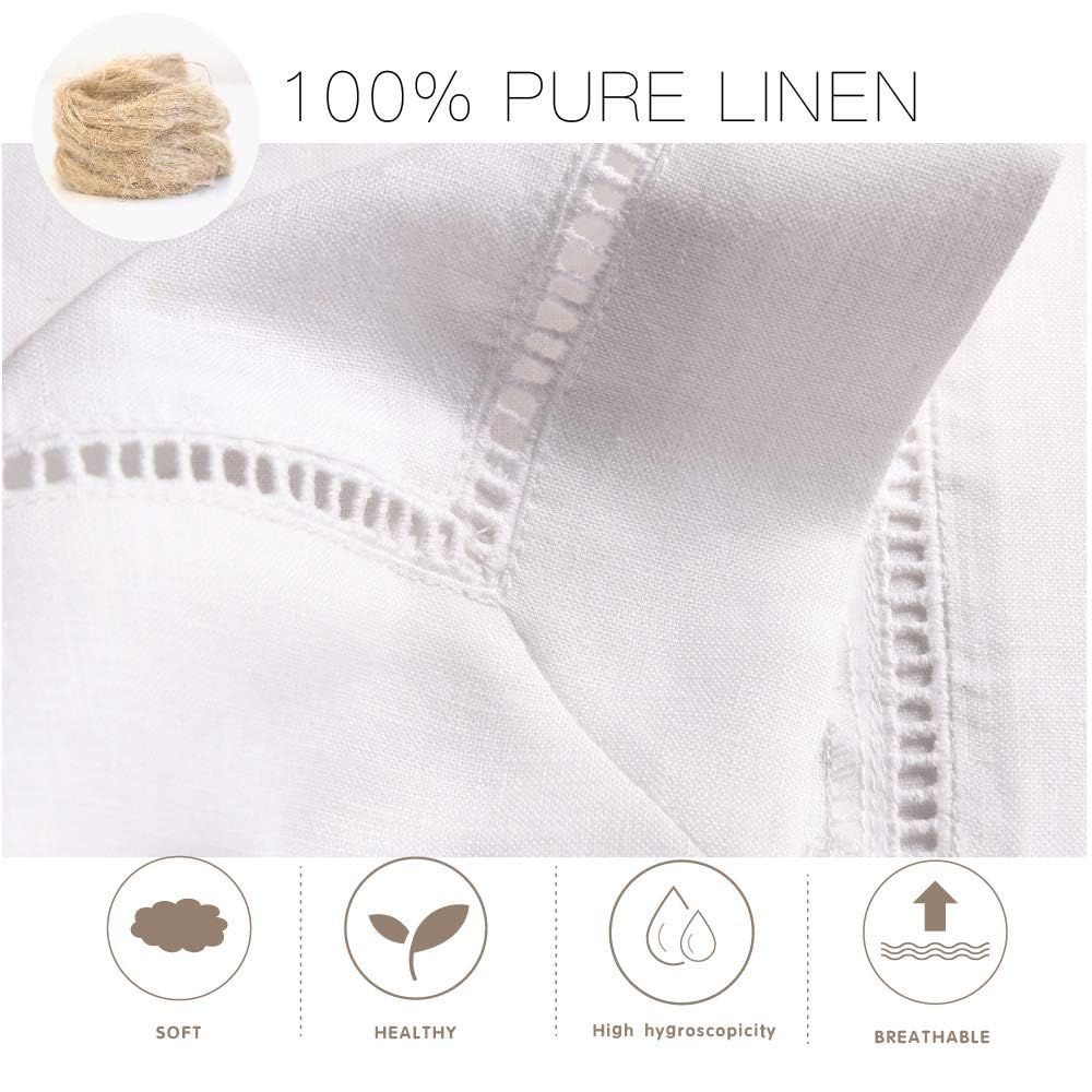 Simple&Opulence Premium 100% Linen Hemstitch Tablecloth-60 x 120 Inch White, Natural Fabric, Rectangular Tablecloth for Indoor and Outdoor Use