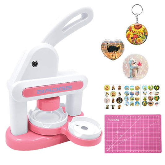 Upgraded Badge Button Maker Machine Kit - DIY Pin Press with 2 Round Sizes & Heart Shapes,Button Parts, Pictures, Circle Cutter, Board, Chain & Scissors - Ideal for Kids, School & Party Badge Making