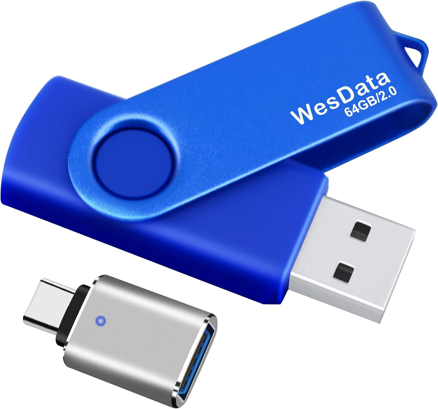 WesData 64GB 2.0 1 USB Flash Drive and USB C Adapter, Thumb Drive USB Memory Stick Jump Drive, Compatible with OTG Type