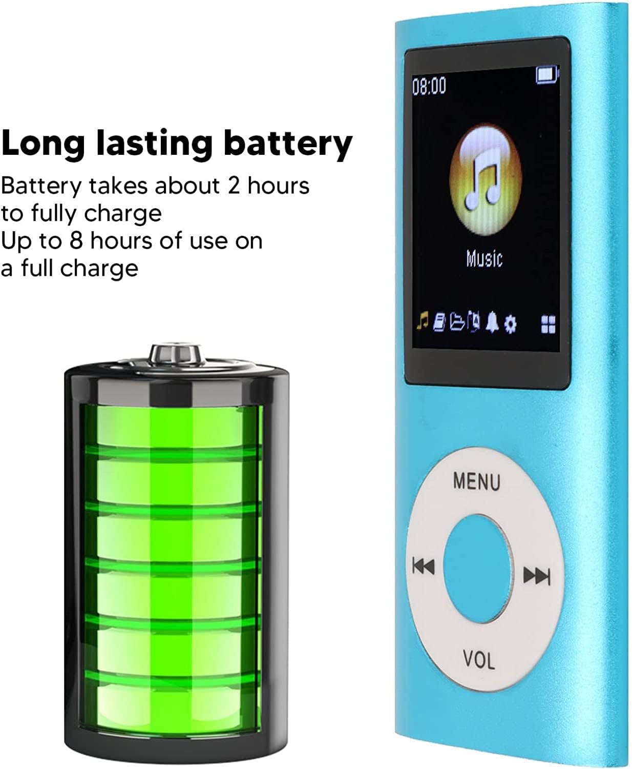 Luqeeg MP3 MP3 1.8 Inch Player, Portable Lossless Sound Slim Music Player with Earphone, LCD Screen Digital Music