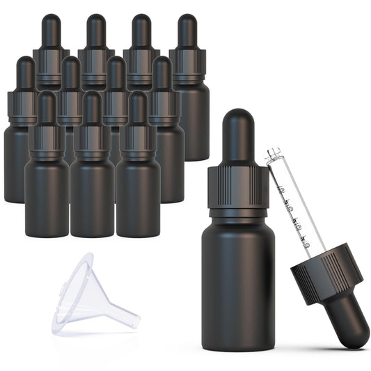 seafulee 10ml Black Coated Glass Bottle with Glass Eye Dropper, 1/3 oz Capacity,UV Safe Bottles for Essential Oils and Aromatherapy Travel Bottle Container(Pack of 12)