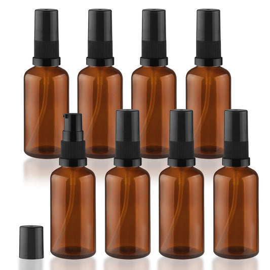 8 Pack Amber Glass Pump Bottle Empty Refillable Lotion Dispenser Container Travel Pump Bottles for Lotion Cream Essential Oils (50ml/1.7oz)