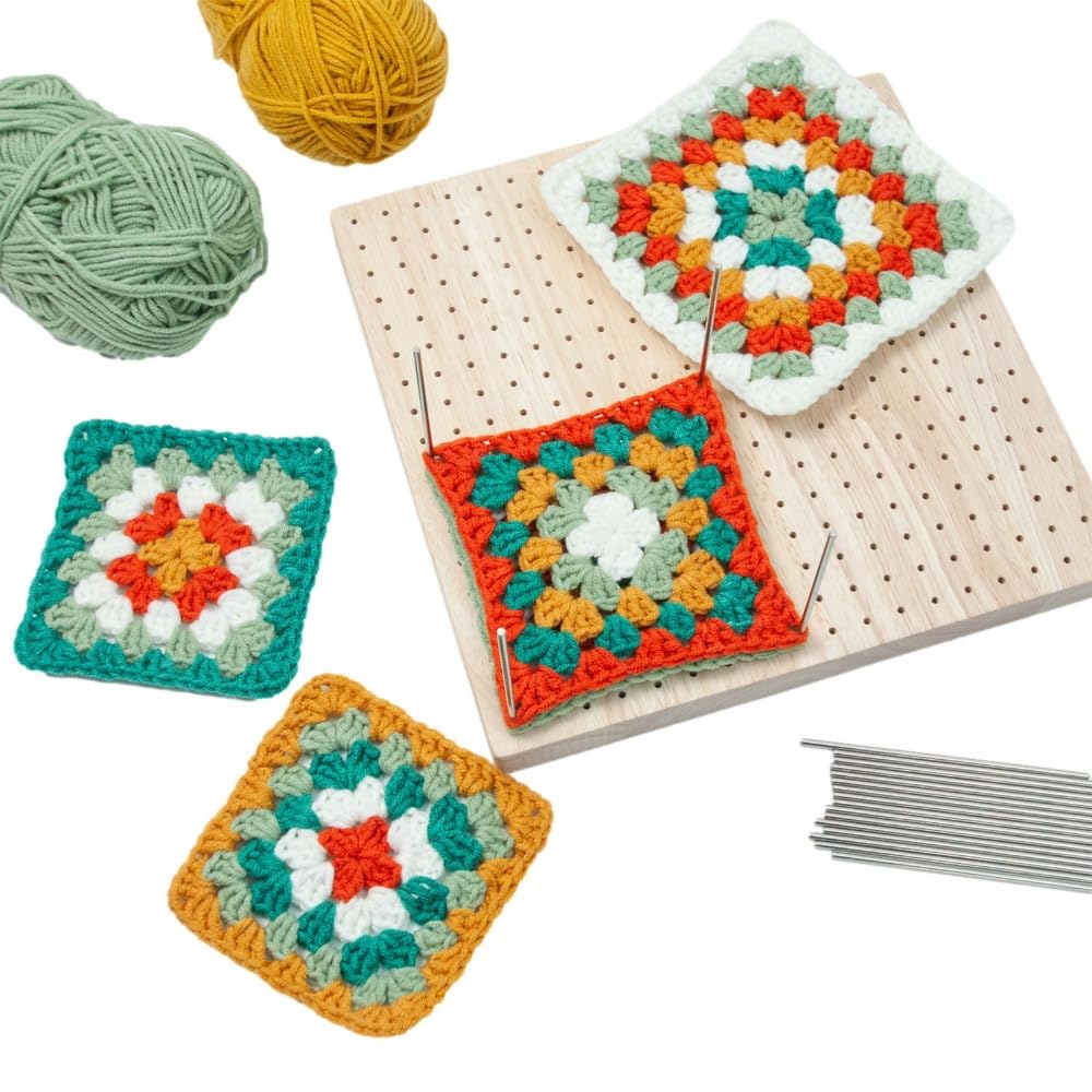 Anu Limen Blocking Board with 20 Steel Pins – DIY Knitting Blocking Mat for Granny Squares, Adjustable Pegs for Crochet Projects, Portable Crafting Tool
