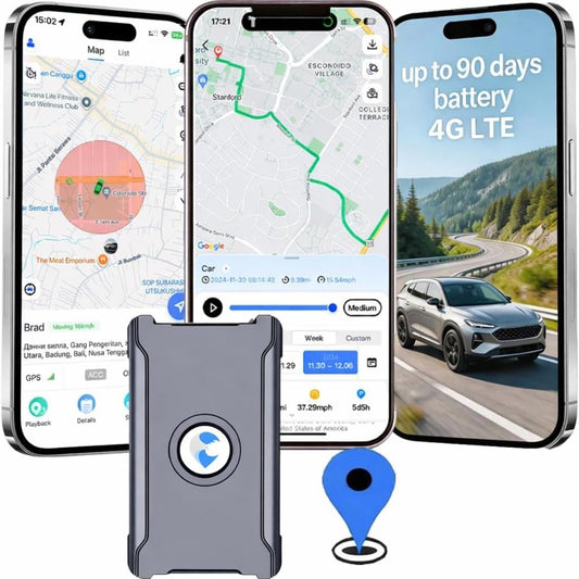 wanwaytech 90 4G GPS Tracker for Vehicles Cars with Long Battery Life up to Days, Strong Magnet, Unlimited Range