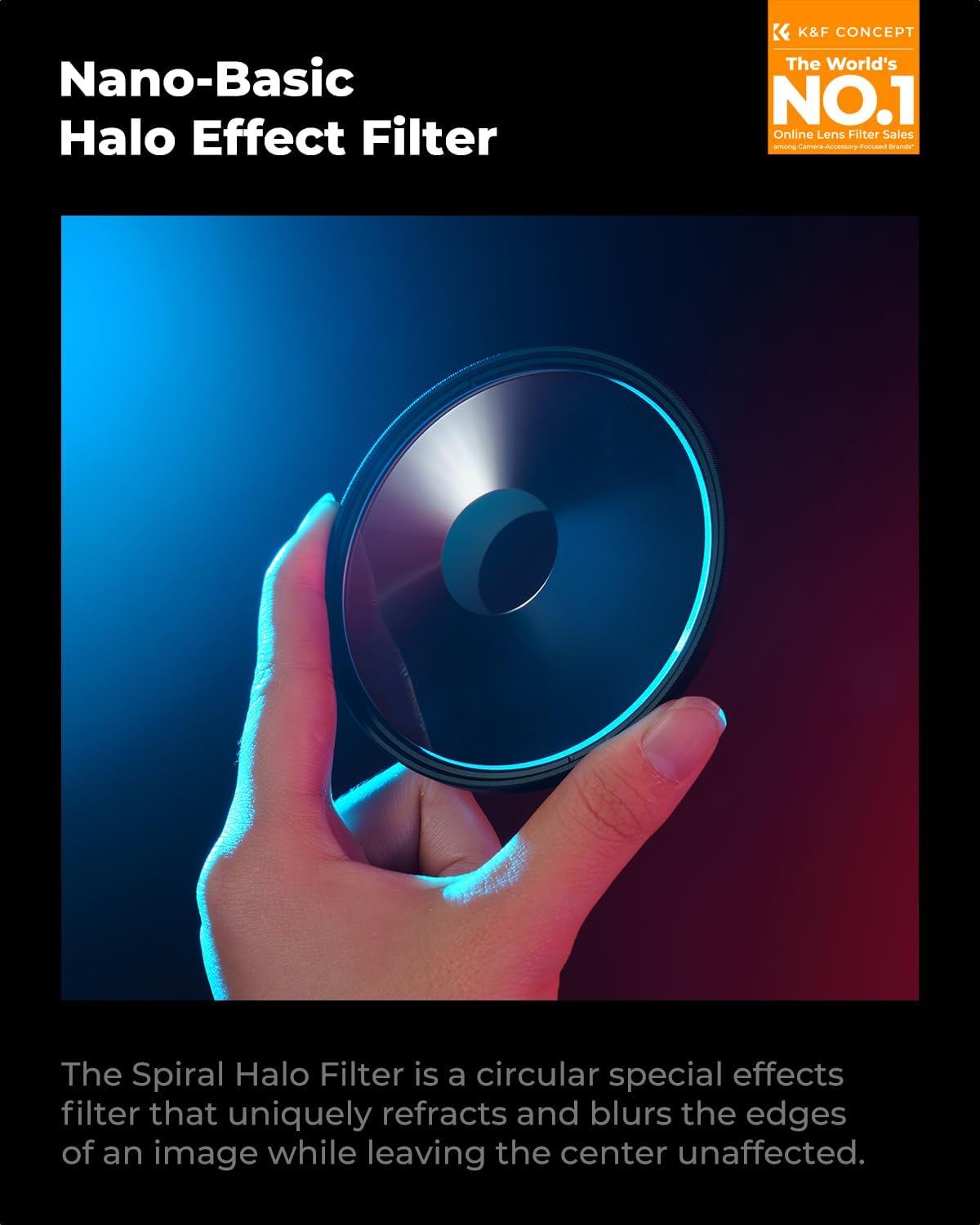 K&F CONCEPT 58mm Spiral Halo Camera Lens Filter, Premium Optical Glass Halo Swirl Special Effect Filter with Cleaning