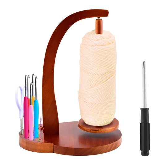 Crochet Yarn Holder, Magnetic Rotation Yarn Ball Holder Spinner, Wooden Yarns Holder with Crochet Hook Storage, for Crocheting and Knitting Projects, Gift for Knitting Lovers(Vintage-Style)