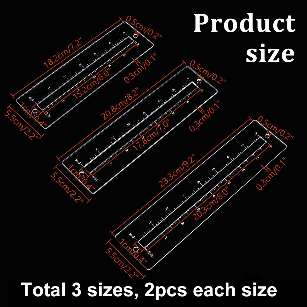 PH PandaHall 6pcs 3 Sizes Zipper Making Template Set, Clear Patchwork Ruler Sewing Tools, Acrylic Zip Pocket Templates for Leather Lace-in Boot Inserts, Bag DIY Crafts