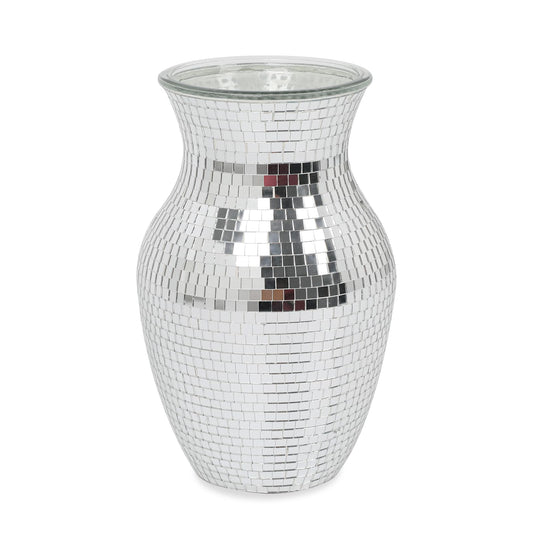 Adedeo Mosaic Glass Flower Vase for Home Decor, Handmade Glass Mosaic Vases for Living Room, Kitchen, Wedding, Office (Silver Mirror, 5 * 8 Inch)