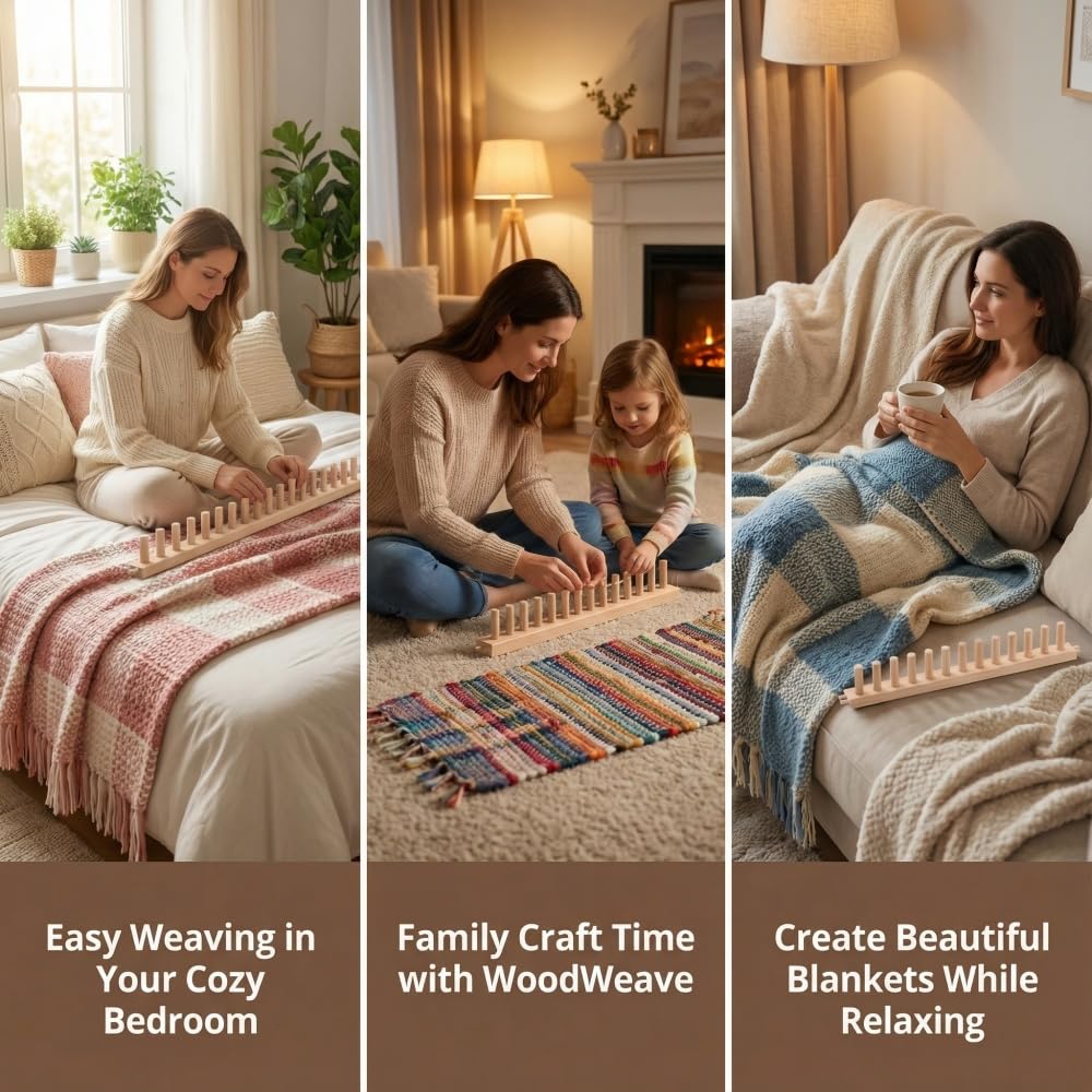 Anpyxun 20-48 Inch Adjustable Chunky Blanket Loom, Multi-Size Beginner-Friendly Wooden Knitting Kit for Blankets, Snag-Free Frame for Large DIY Yarn Projects