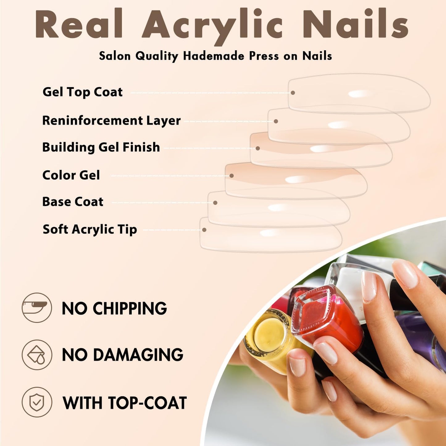 Fall Nails KQueenest Medium Long Press On Nails Coffin Nails Press Ons Gloss Brown Dark Color Long Fake Nails For Women Thick Gel Square Tip Nails Acrylic False Nails Set, 24 Pcs