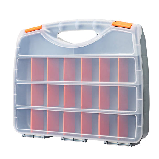 Makitoyo Hardware Storage Box Tools Organizer Container with Handle and Clear Lid, 21 Adjustable Compartments and 2 Fixed Sections,Perfect for Screws,Nuts, Bolts and Small Parts,15"L x 12.9"W x 2.9"H