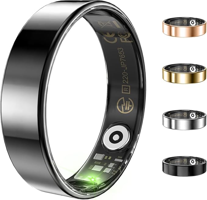 Ultra-thin Sleep & Fitness Tracker, Smart Ring for Women Men, Activity Trackers Fitness Ring with 24/7 Heart Rate Monitor, Step Counter, Calorie Pedometer, No Subscription, for iOS Android (Black #8)