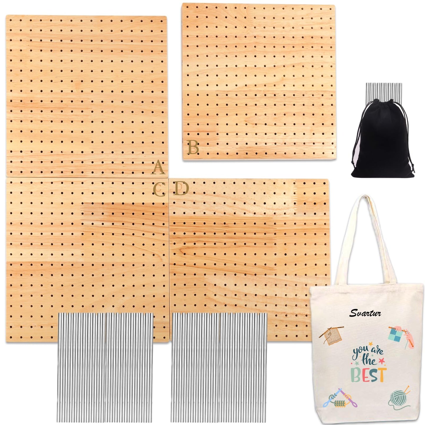 Svartur 4 Pcs (Total 17") Expandable Crochet Blocking Board with Magnetic Interior Edges, 40 Pegs, Large Blocking Boards for Crochet Projects with Pegs, Granny Square Blocking Mat Board
