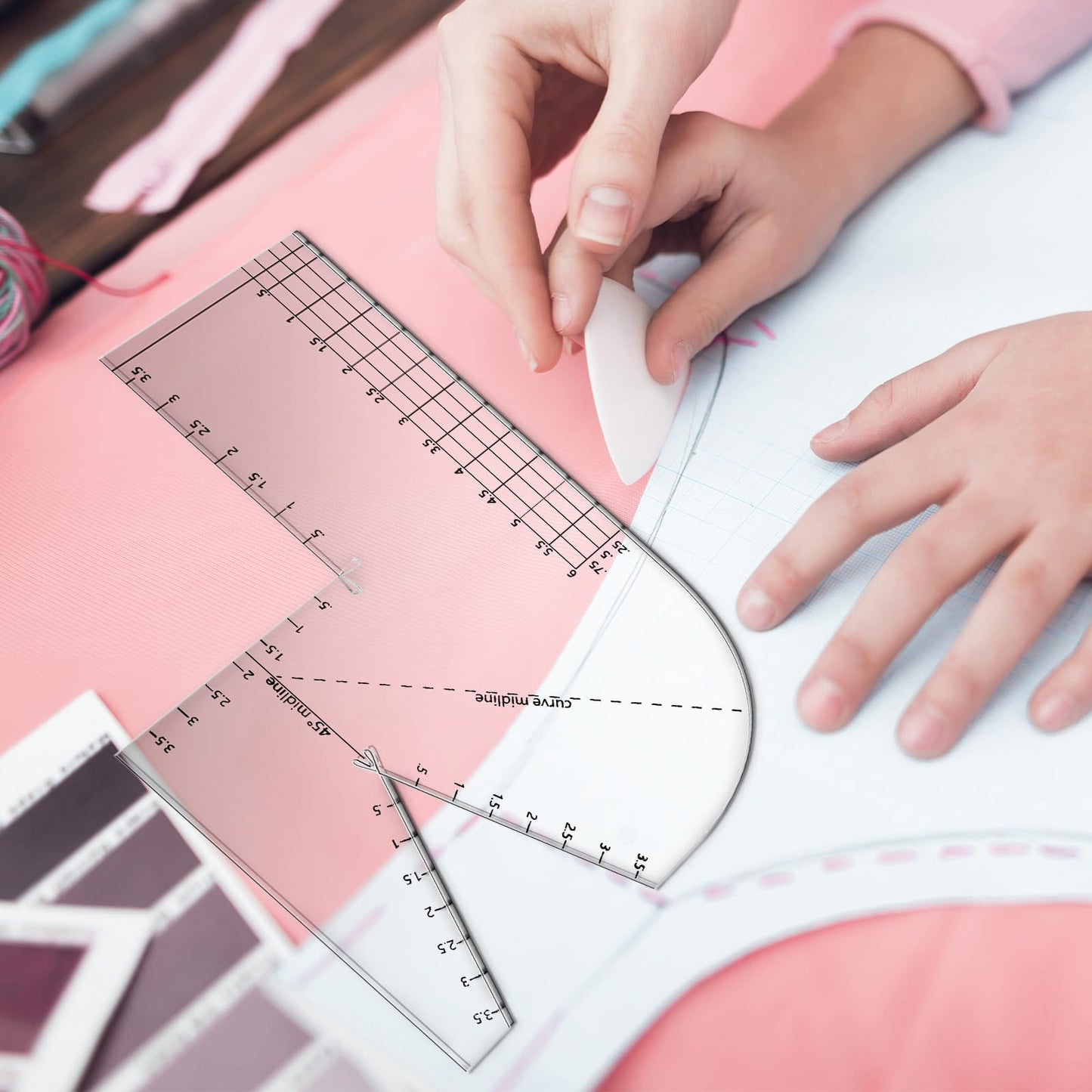 Copkim 2 Pack Boxed Bag Making Template Acrylic Template Patchwork Ruler Sewing Tools Set for Beginners Curve Notion Bag Zip Pocket DIY Sewing
