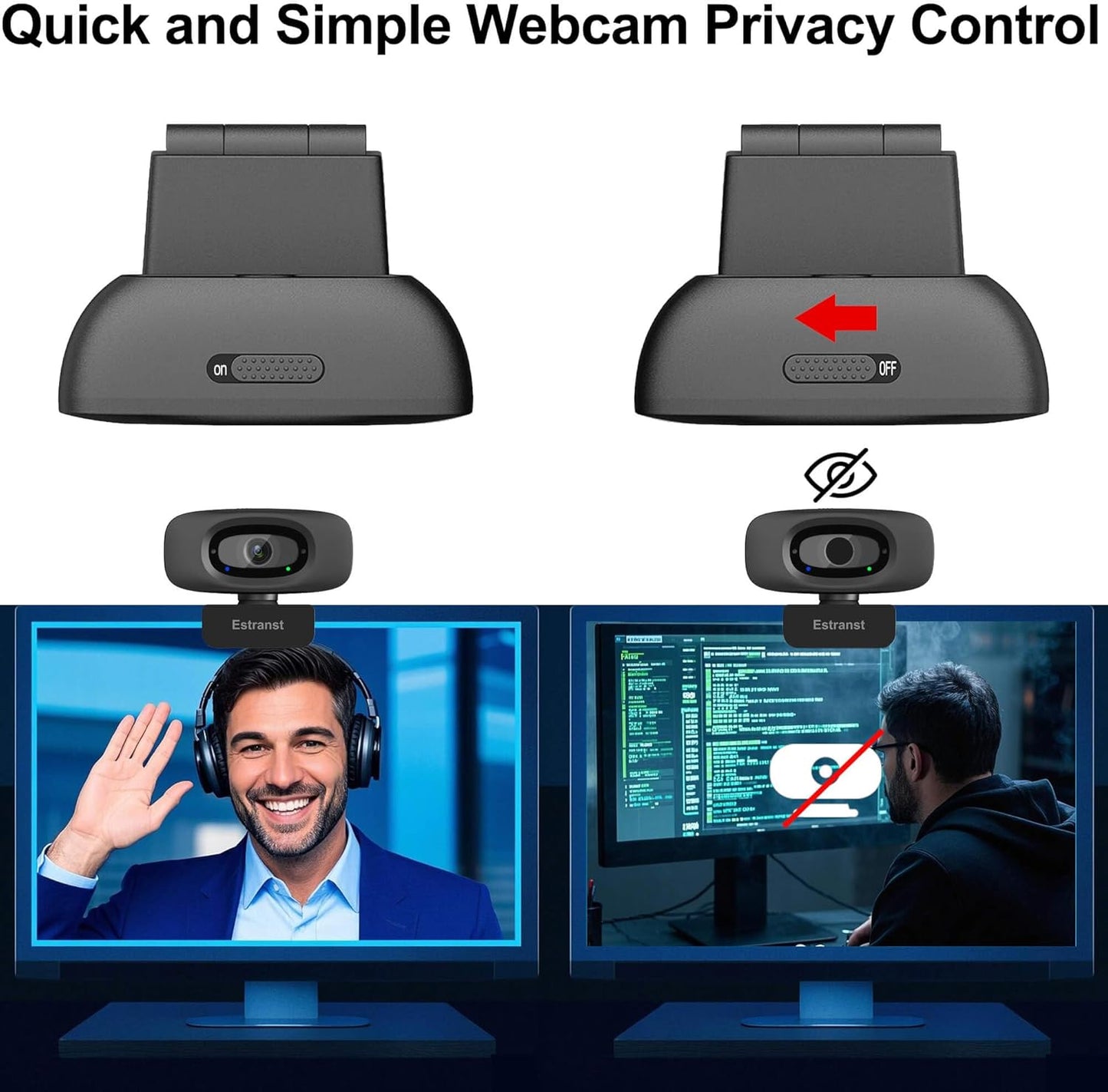 Estranst 1080P Webcam for PC Laptop MacBook Computer Desktop, with Microphone & Privacy Cover & USB C Adapter